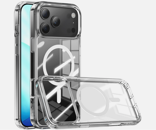 Clear phone case with Apple logo on a white background