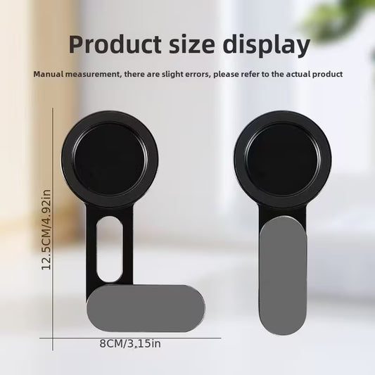 Two black phone holders with measurements on a white background