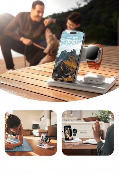 3-in-1 Foldable Magnetic Wireless Charging Station – Fast MagSafe Charger for iPhone, Apple Watch & AirPods Glory Tech Hub