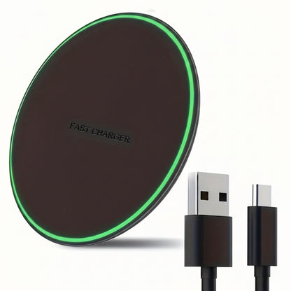 Wireless charger with Type-C port and cable on a white background