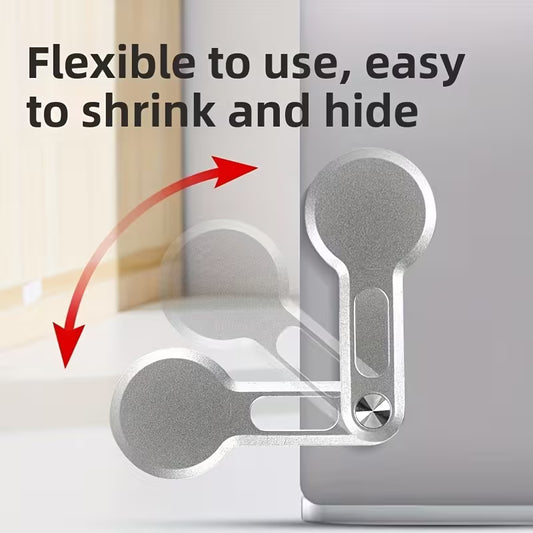 Transparent Magnetic Laptop Expansion Standwith text 'Flexible to use, easy to shrink and hide' on a white background.