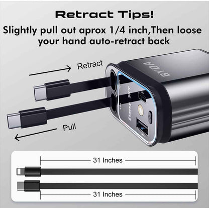 BYDA 69W 4-in-1 Retractable Car Charger – Fast Multi-Port USB-C/USB-A & Lightning Car Adapter for iPhone & Android