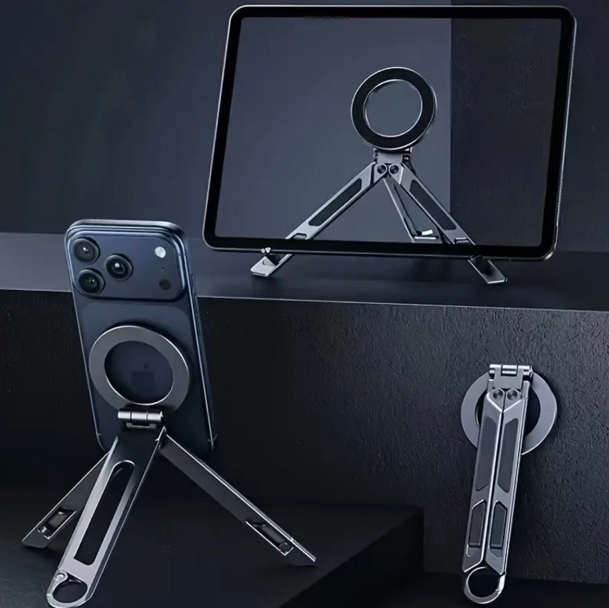 Aluminum Alloy Foldable Desktop Stand for Phone & Tablet - Portable, Multi-Angle, MagSafe Compatible