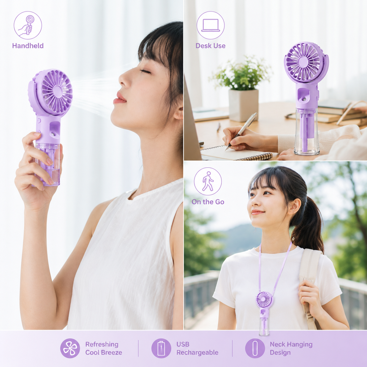 F4 Neck Hanging Spray Fan - Portable Handheld Misting Fan with Water Tank | USB Rechargeable