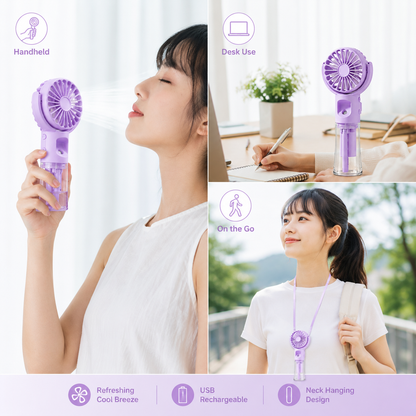 F4 Neck Hanging Spray Fan - Portable Handheld Misting Fan with Water Tank | USB Rechargeable