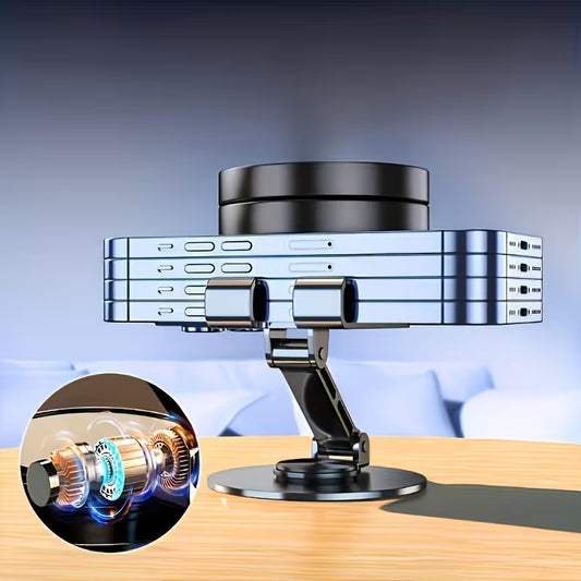 Multifunctional device with a metallic finish on a wooden surface