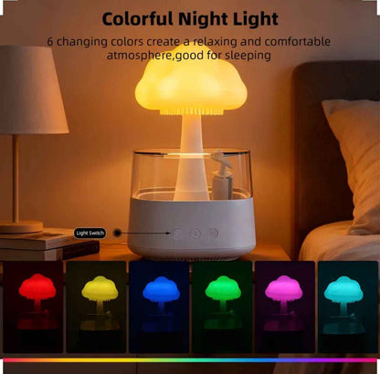 Rain Cloud Humidifier & Aroma Diffuser – 3-in-1 Mushroom LED Night Light with Rain Sounds, 800ml, Ultra-Quiet
