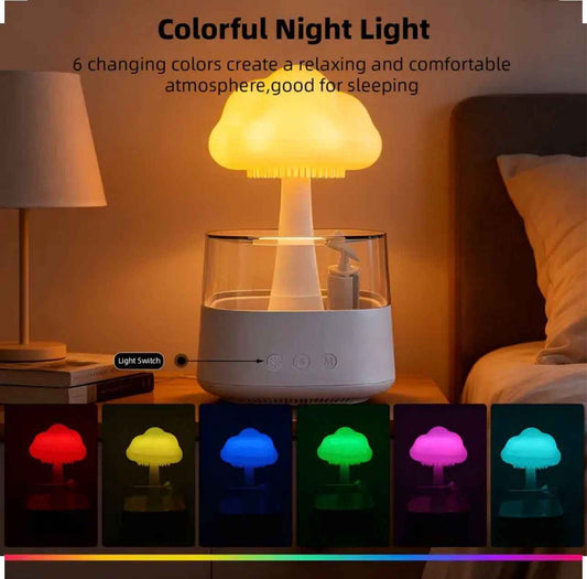 Rain Cloud Humidifier & Aroma Diffuser – 3-in-1 Mushroom LED Night Light with Rain Sounds, 800ml, Ultra-Quiet