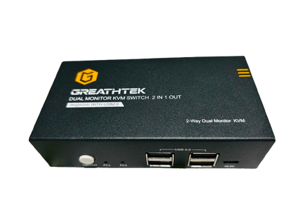 GREATHTEK dual monitor KVM switch on a white background