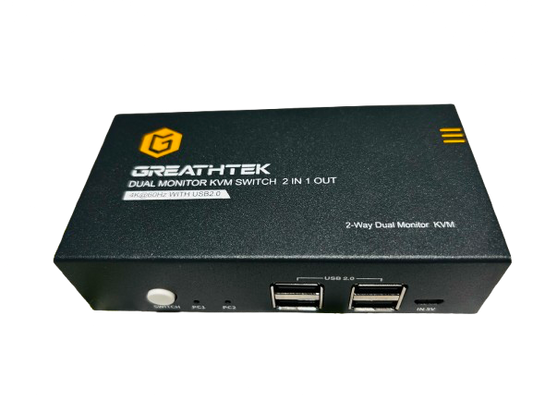 GREATHTEK dual monitor KVM switch on a white background