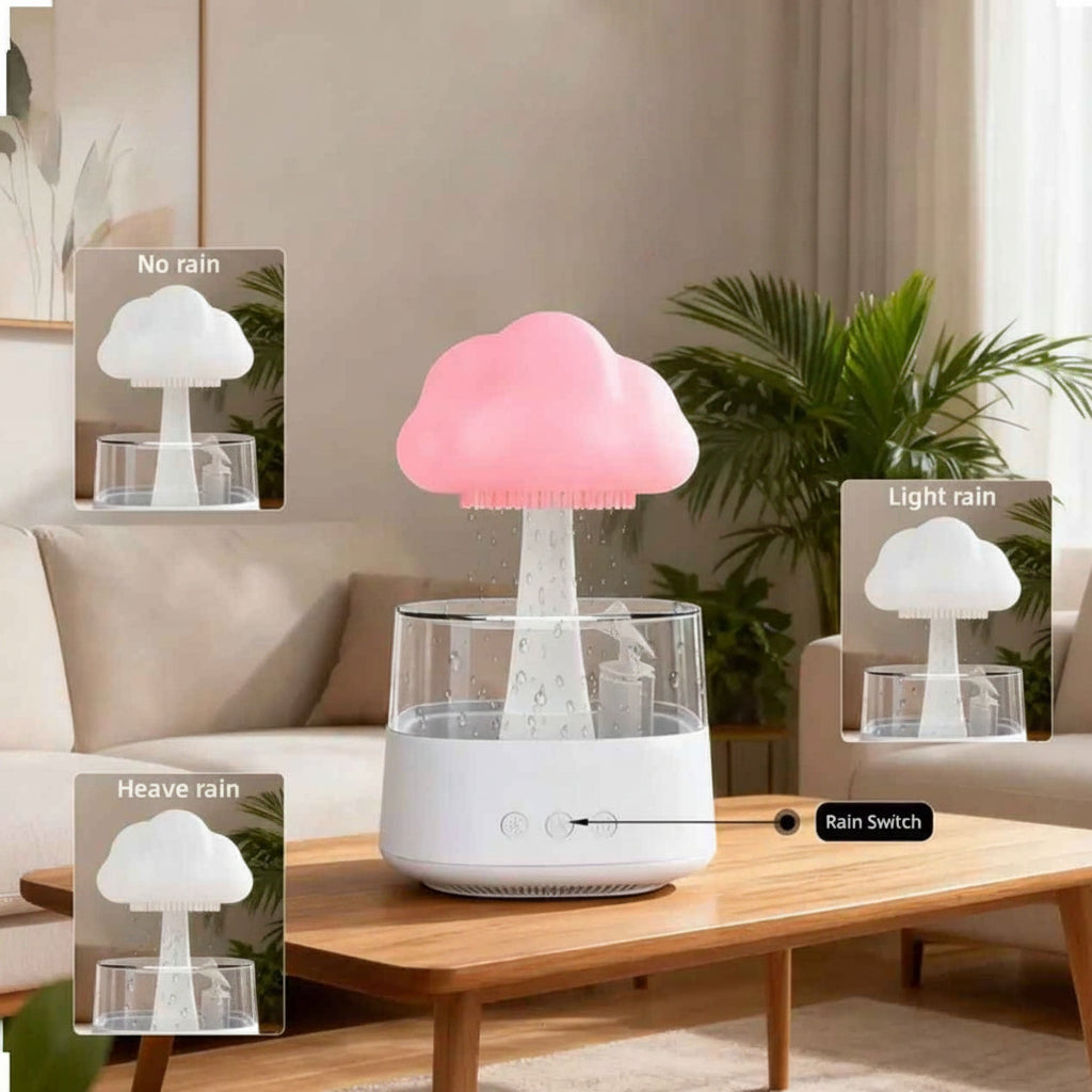 Rain Cloud Humidifier & Aroma Diffuser – 3-in-1 Mushroom LED Night Light with Rain Sounds, 800ml, Ultra-Quiet