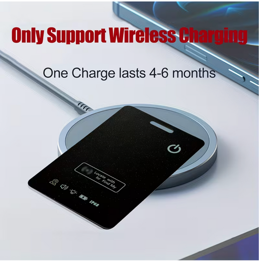 Rechargeable Wallet Tracker Card for iPhone – Works with Find My, Wireless Charging, 4–6 Months Battery, Ultra-Slim Anti-Loss Card