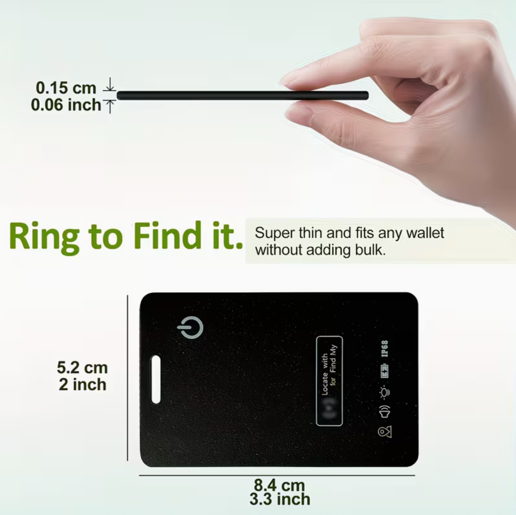 Rechargeable Wallet Tracker Card for iPhone – Works with Find My, Wireless Charging, 4–6 Months Battery, Ultra-Slim Anti-Loss Card