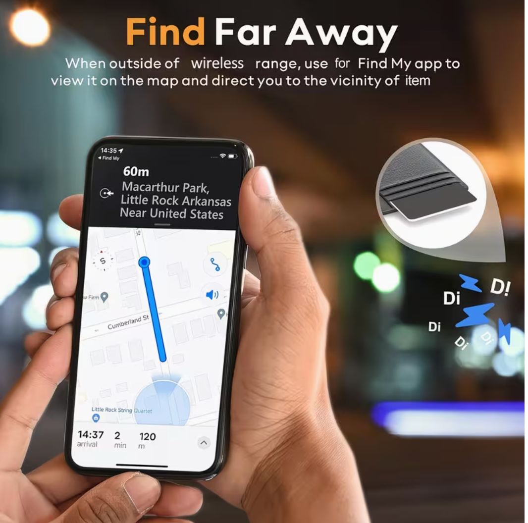 Rechargeable Wallet Tracker Card for iPhone – Works with Find My, Wireless Charging, 4–6 Months Battery, Ultra-Slim Anti-Loss Card