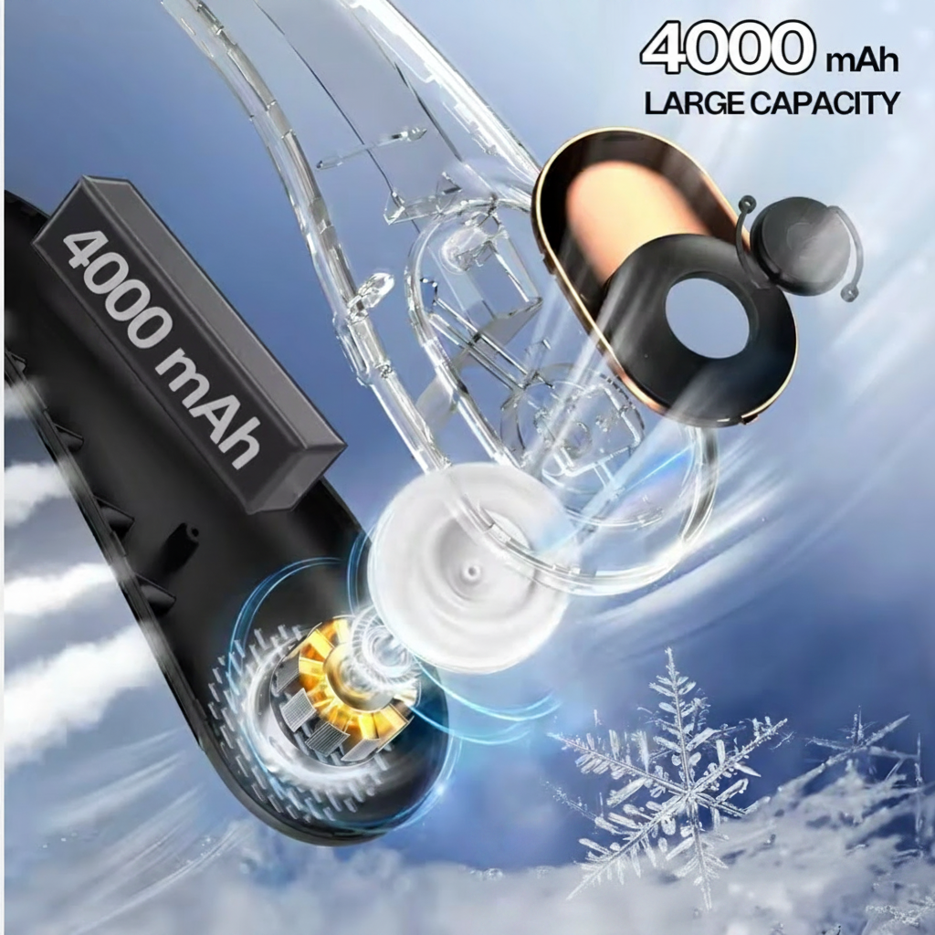 Car headlight with 4000mAh battery pack and snowflake design on a blue background