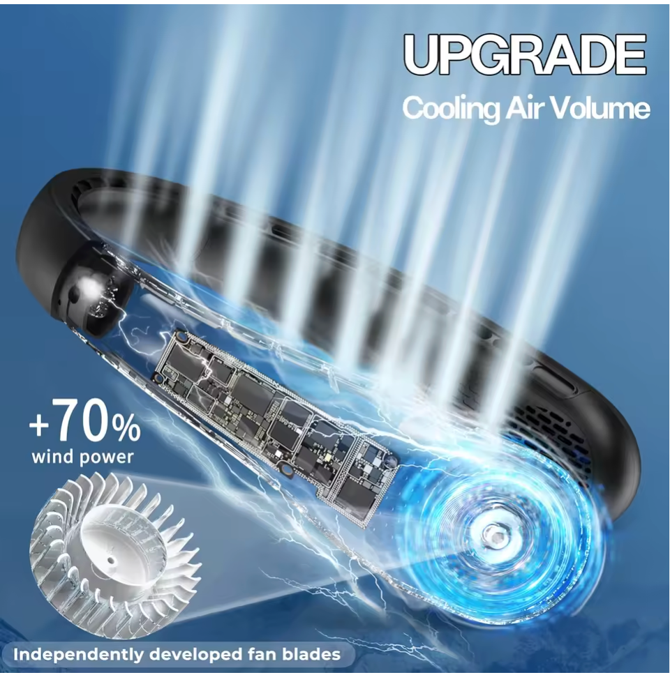 Fan with cooling air volume upgrade feature on a blue background