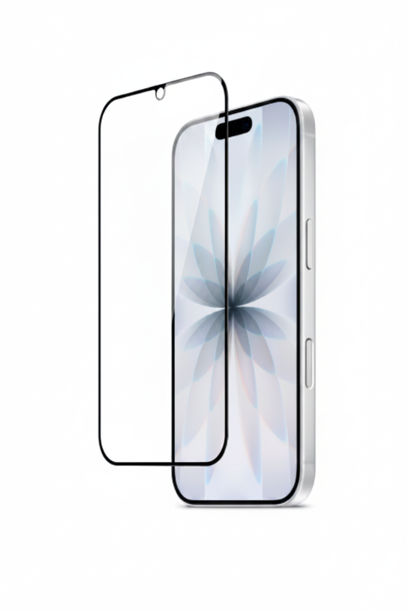 Smartphone with a screen protector on a white background