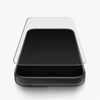 Smartphone with a clear screen protector on a white background