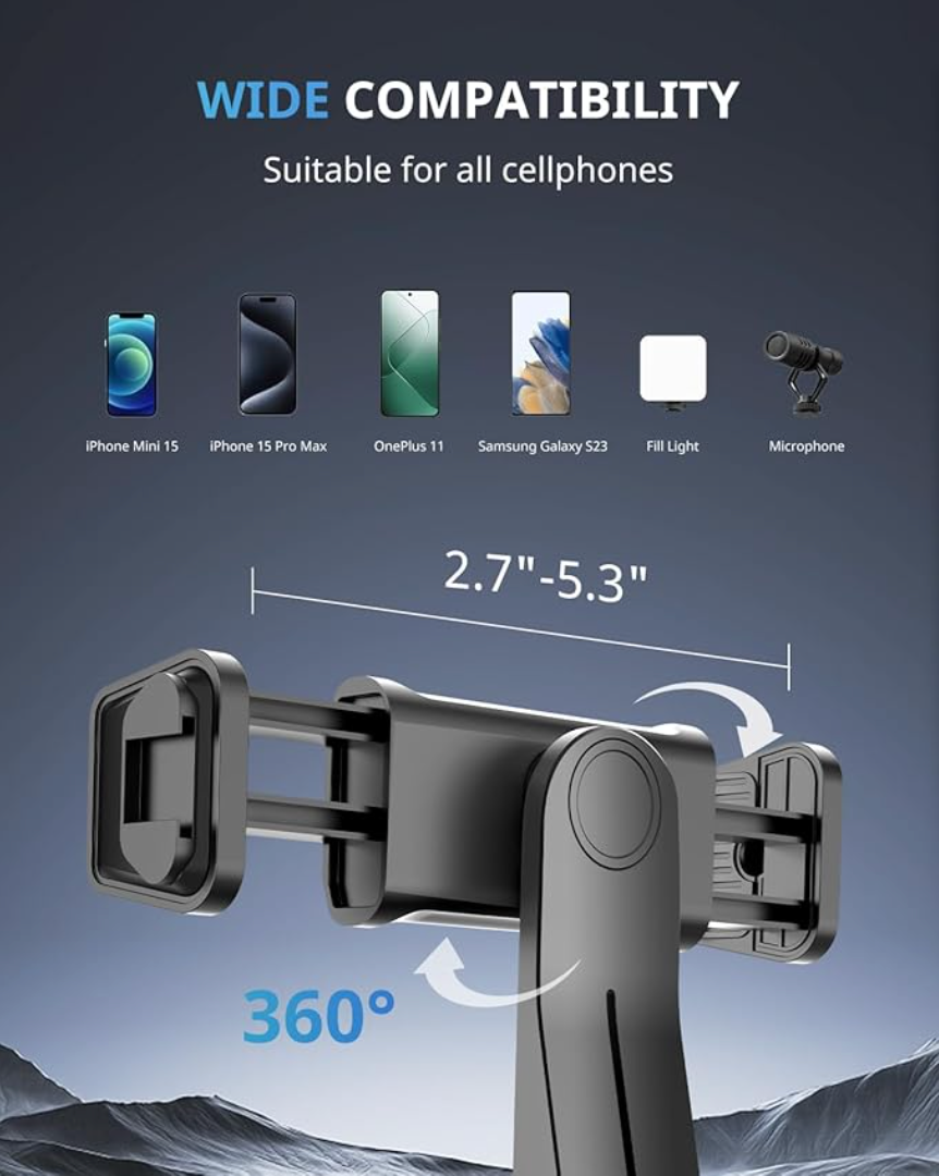Phone holder with compatibility for various phone models on a dark background