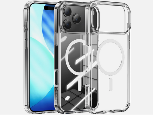 Clear phone case with Apple logo on a white background