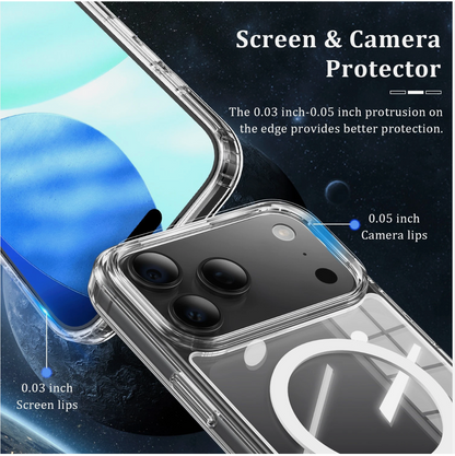 Phone case with screen and camera protector features on a dark background