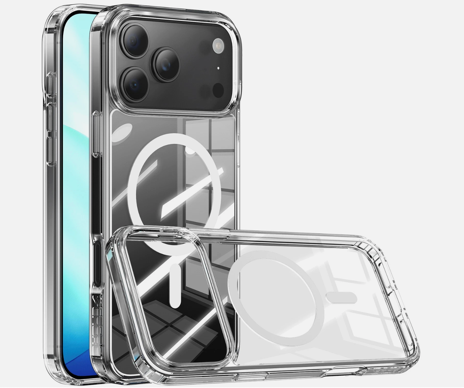 Clear phone case with Apple logo on a white background