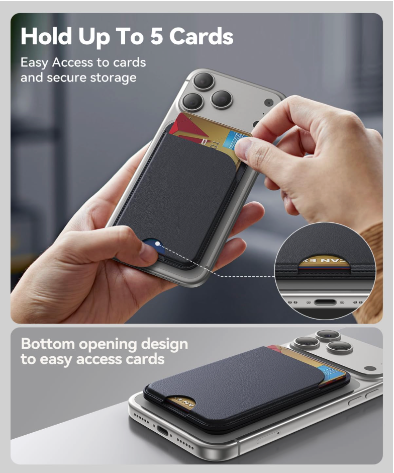 Phone case with card holder attached, showing easy access to cards and secure storage.