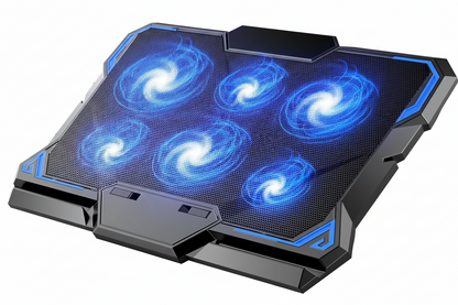 Laptop cooling pad with 6 blue LED fans angled view – GloryTechHub