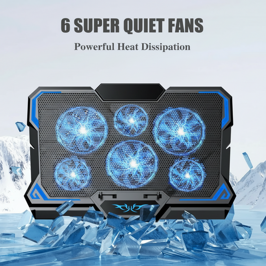 6 super quiet fan laptop cooling pad with blue LED light and powerful heat dissipation