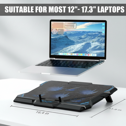 Laptop cooling pad fits 12 to 17.3 inch laptops – 16.4 x 11.8 inch dimensions shown