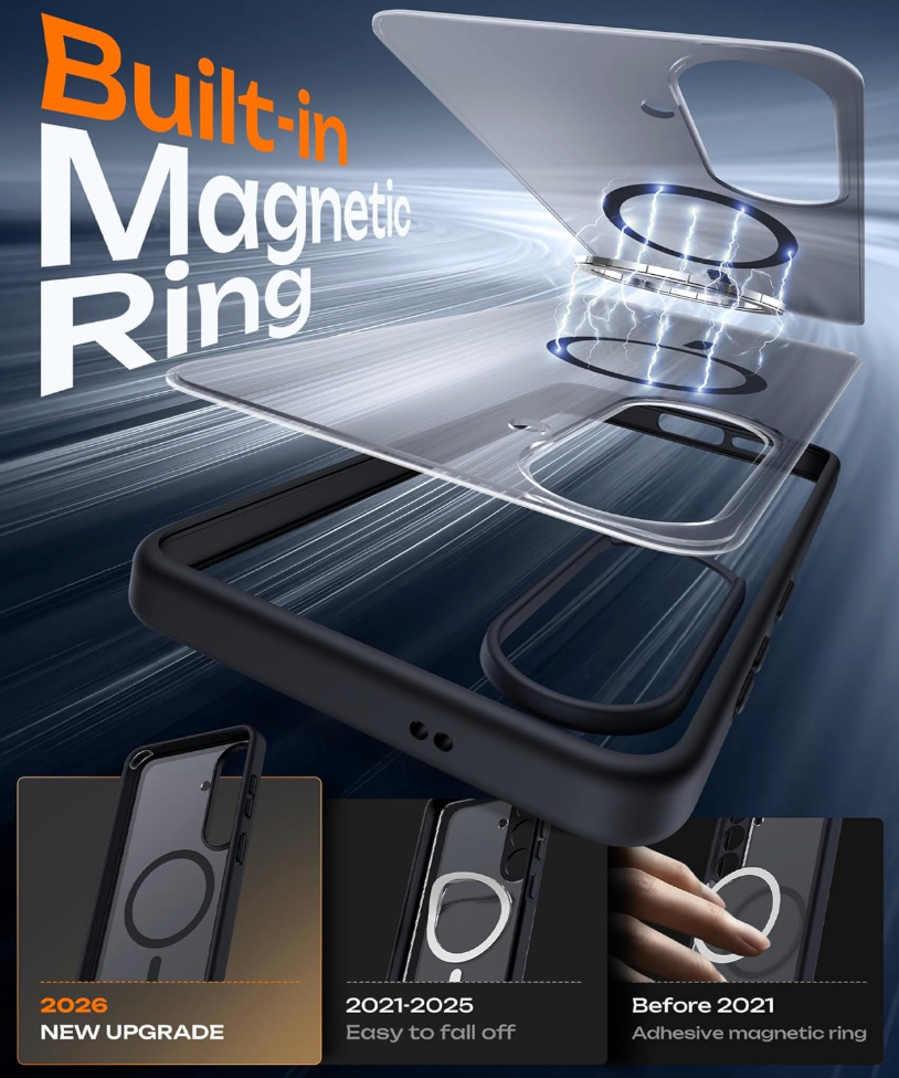 samsung galaxy s26 Phone case with built-in magnetic ring on a dark background