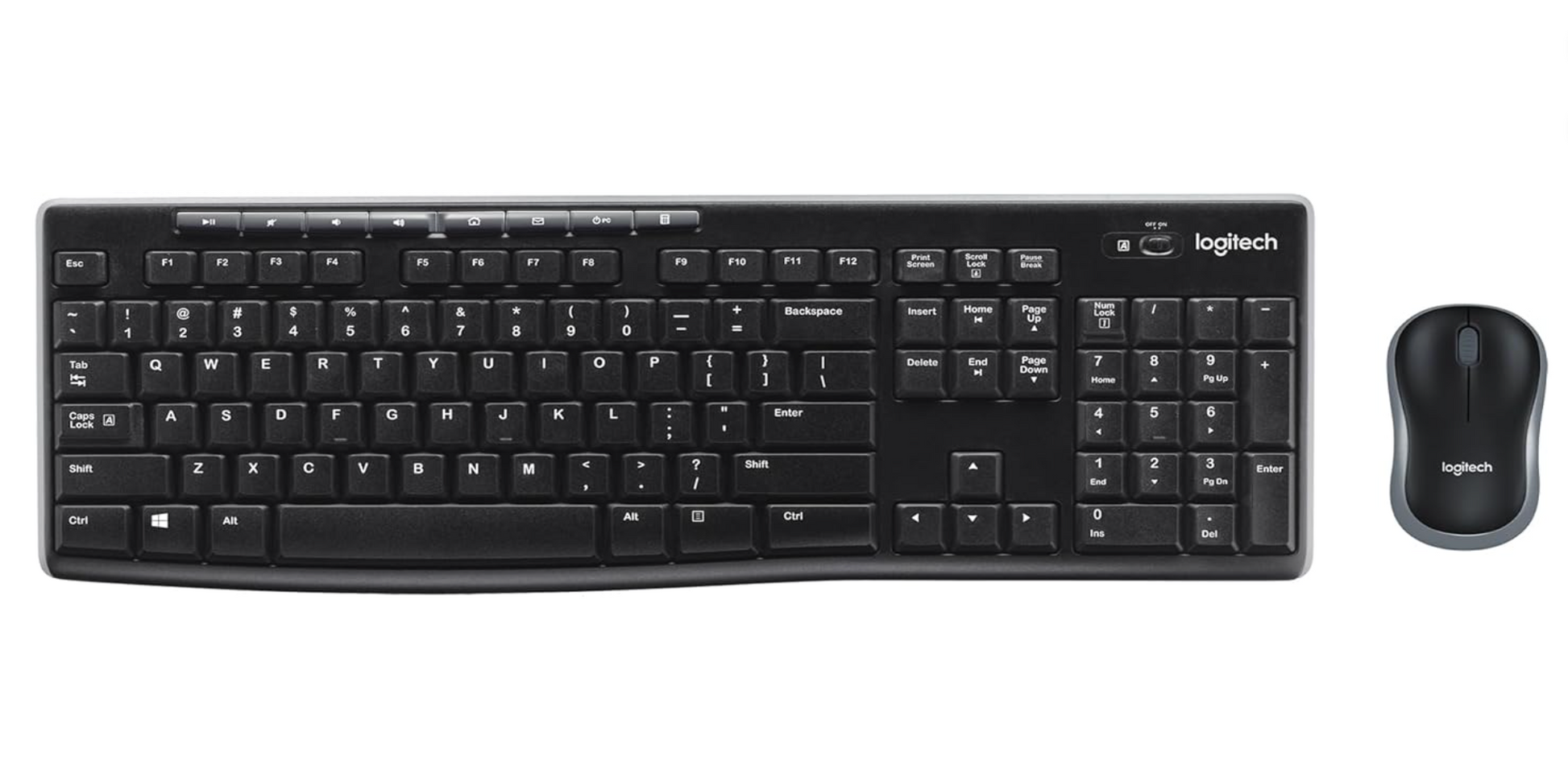 Logitech MK270 wireless keyboard and mouse combo, full-size with numpad, black