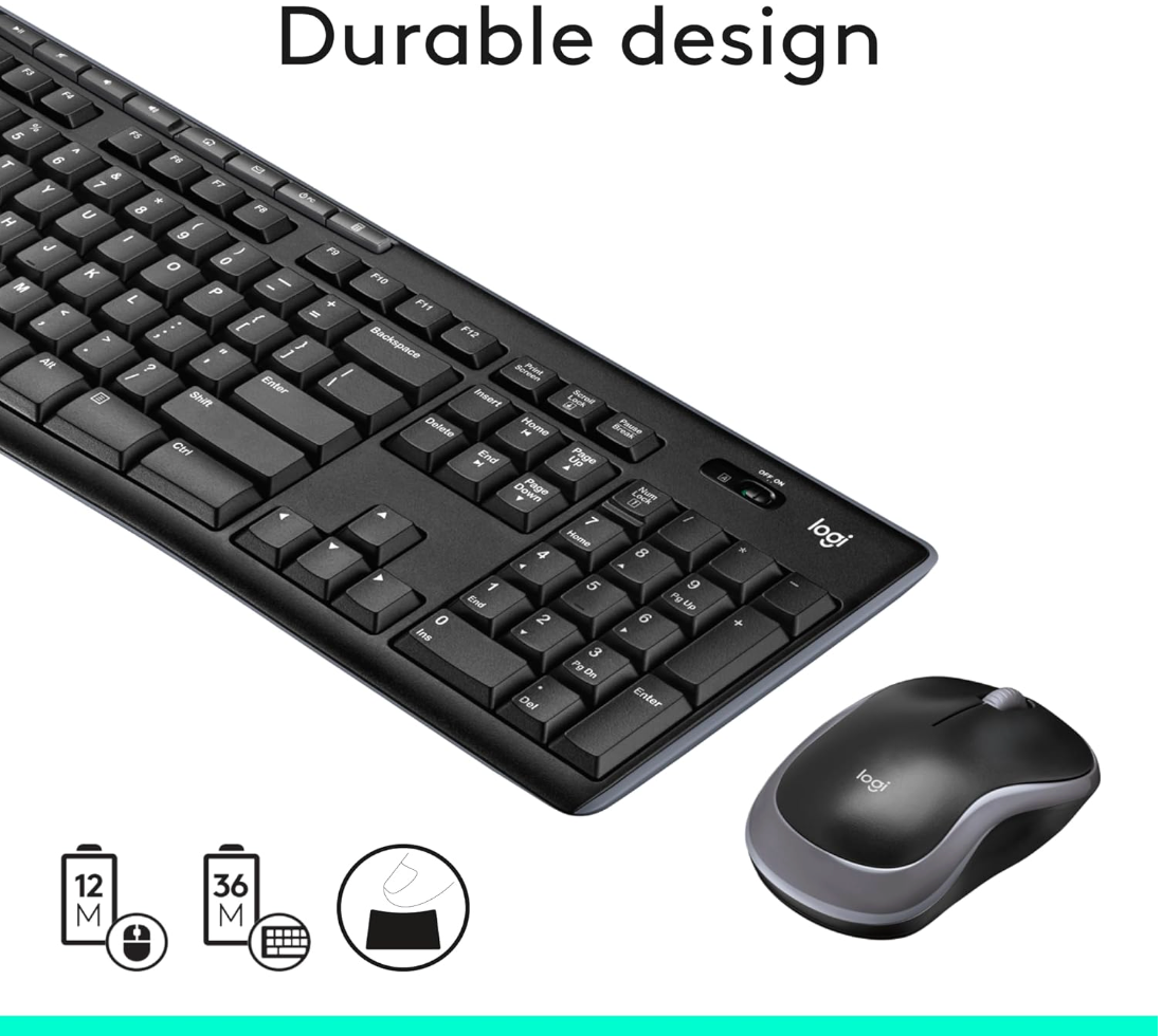 Logitech MK270 Wireless Keyboard and Mouse Combo – Full Size, 2.4 GHz, 8 Multimedia Keys, Long Battery Life, for Windows PC & Laptop