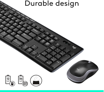 Logitech MK270 Wireless Keyboard and Mouse Combo – Full Size, 2.4 GHz, 8 Multimedia Keys, Long Battery Life, for Windows PC & Laptop
