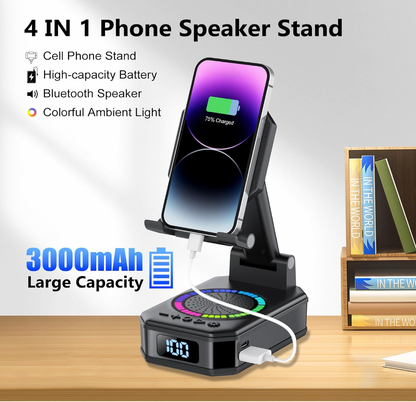 4-in-1 Bluetooth Speaker with Phone Stand, RGB Lights & USB Charging - Portable Wireless Speaker