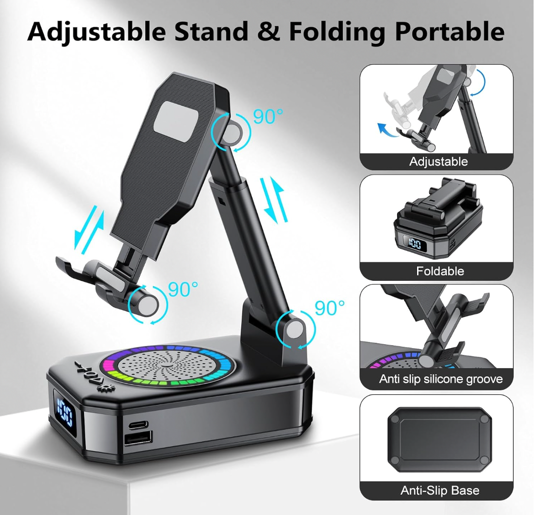 4-in-1 Bluetooth Speaker with Phone Stand, RGB Lights & USB Charging - Portable Wireless Speaker