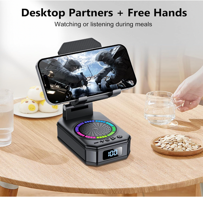 4-in-1 Bluetooth Speaker with Phone Stand, RGB Lights & USB Charging - Portable Wireless Speaker