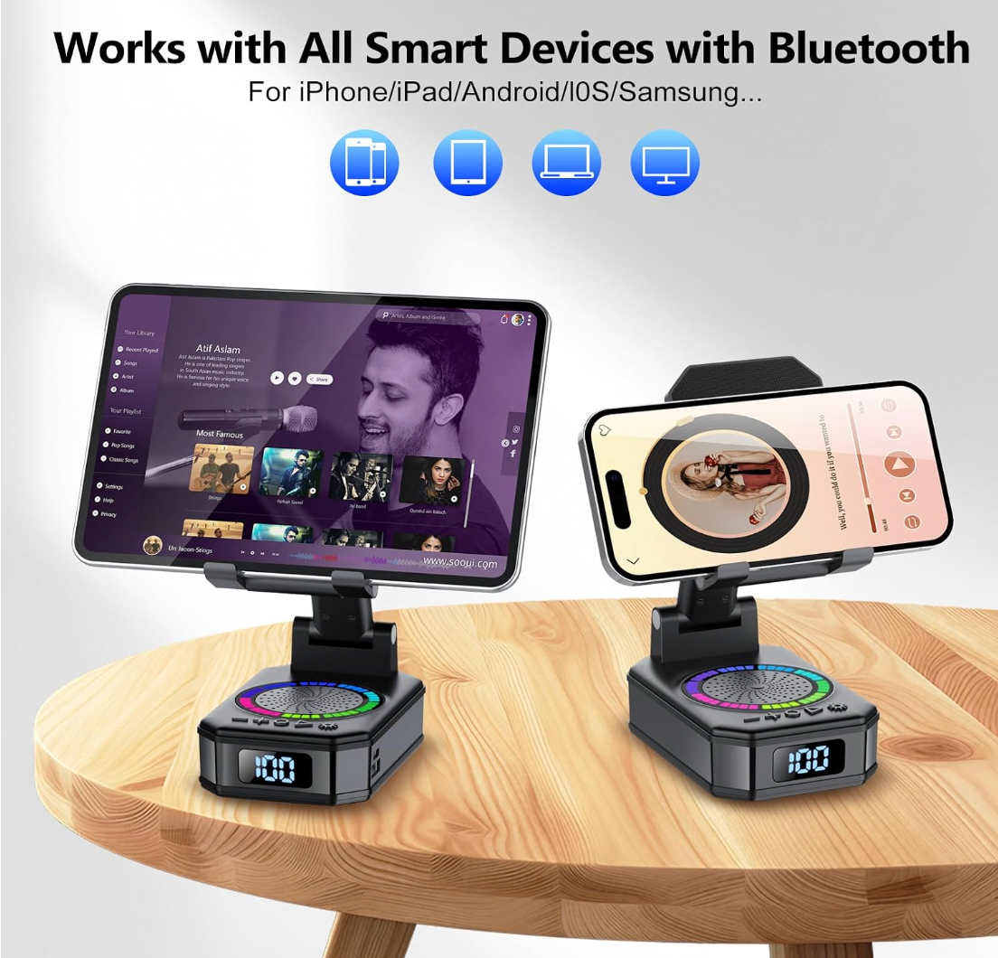4-in-1 Bluetooth Speaker with Phone Stand, RGB Lights & USB Charging - Portable Wireless Speaker