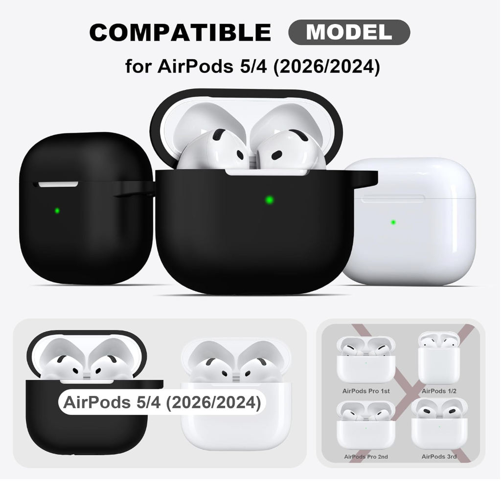 Black Silicone Case for AirPods 4 & AirPods 5 with Cleaning Kit