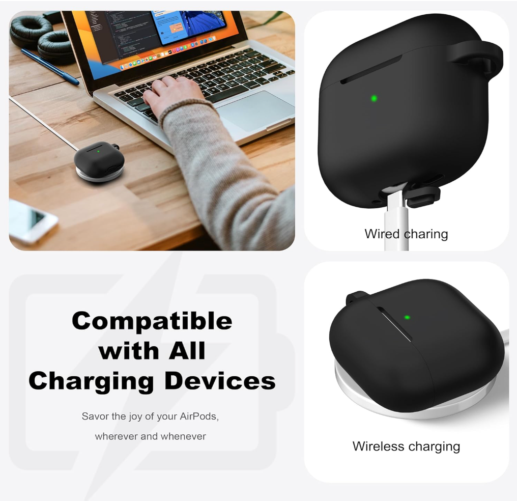 Black Silicone Case for AirPods 4 & AirPods 5 with Cleaning Kit