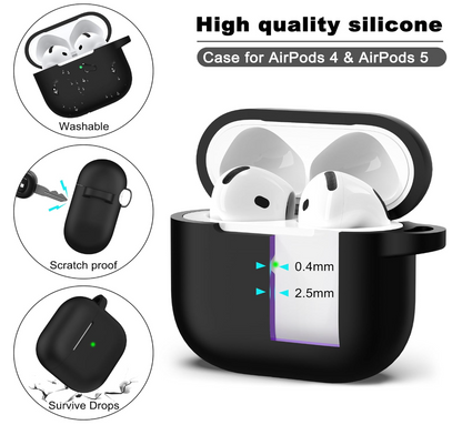 Black Silicone Case for AirPods 4 & AirPods 5 with Cleaning Kit