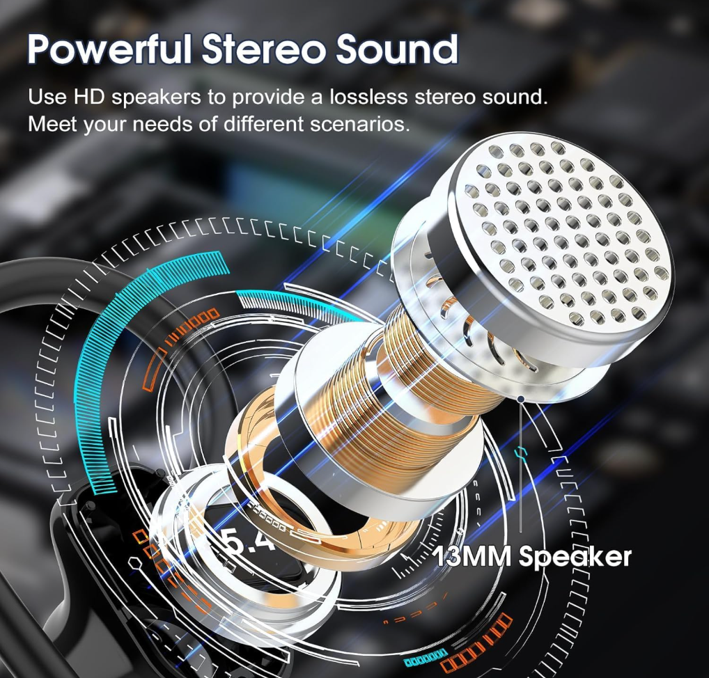 Wireless Earbuds with Ear Hooks, Bluetooth 5.4, 50-Hour Battery & IP7 Water Resistance