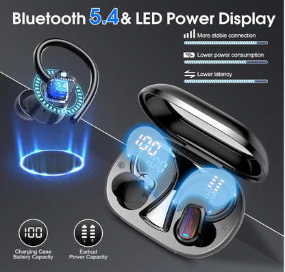 Wireless Earbuds with Ear Hooks, Bluetooth 5.4, 50-Hour Battery & IP7 Water Resistance