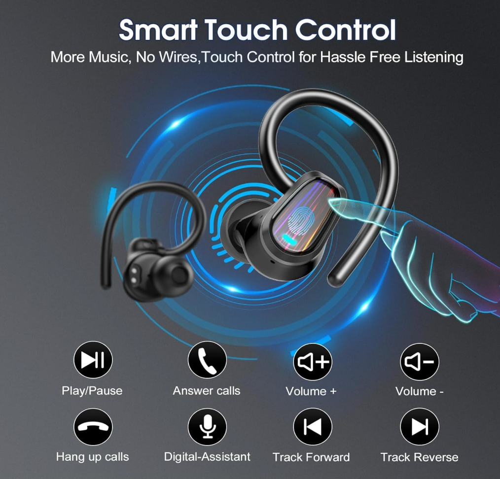 Wireless Earbuds with Ear Hooks, Bluetooth 5.4, 50-Hour Battery & IP7 Water Resistance