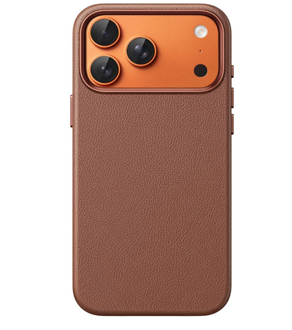 Brown phone case with leather texture on a white background