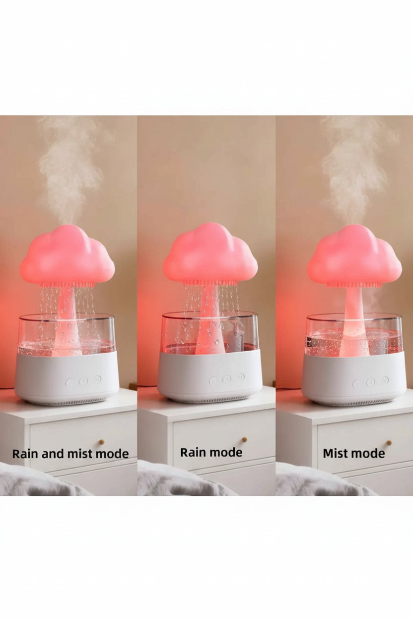 Rain Cloud Humidifier & Aroma Diffuser – 3-in-1 Mushroom LED Night Light with Rain Sounds, 800ml, Ultra-Quiet
