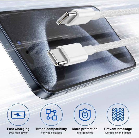 Citelect USB-C to USB-C Charging Cable 6FT (2-Pack) – Nylon Braided Fast Charging Cable for iPhone 16/15, MacBook, iPad, Samsung Galaxy & USB-C Devices