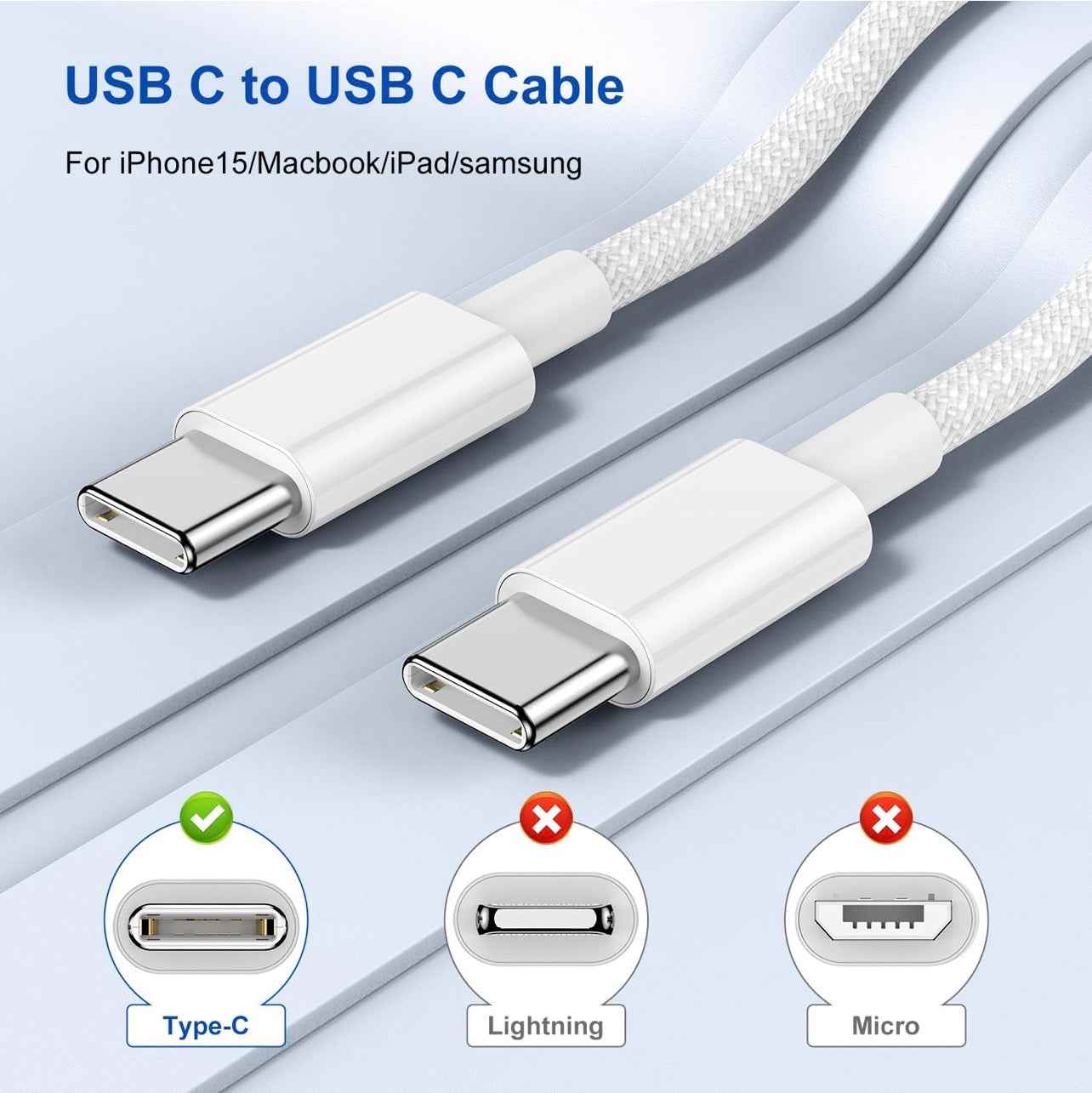 Citelect USB-C to USB-C Charging Cable 6FT (2-Pack) – Nylon Braided Fast Charging Cable for iPhone 16/15, MacBook, iPad, Samsung Galaxy & USB-C Devices