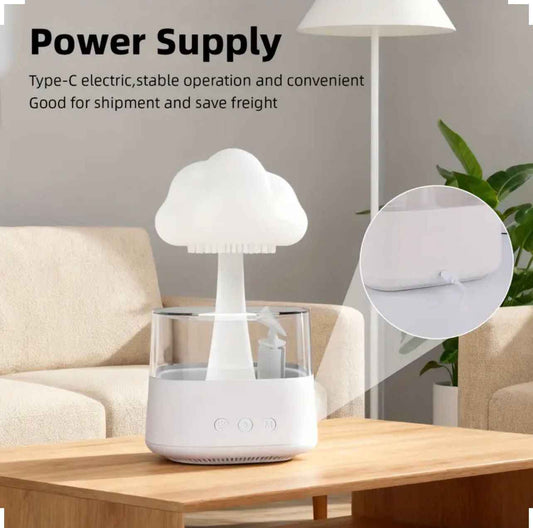 Rain Cloud Humidifier & Aroma Diffuser – 3-in-1 Mushroom LED Night Light with Rain Sounds, 800ml, Ultra-Quiet