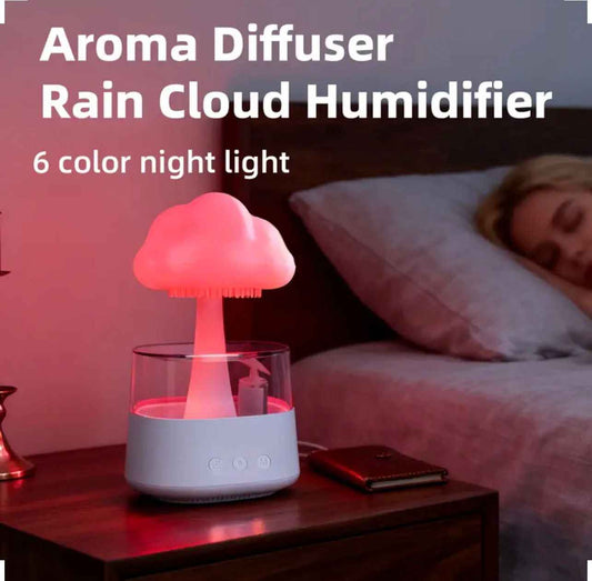 Rain Cloud Humidifier & Aroma Diffuser – 3-in-1 Mushroom LED Night Light with Rain Sounds, 800ml, Ultra-Quiet
